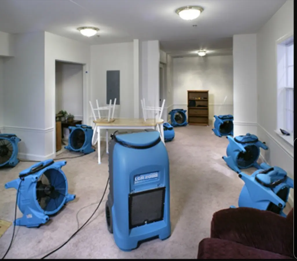 Air movers and dehumidifier setup for Water Damage Restoration in Niskayuna