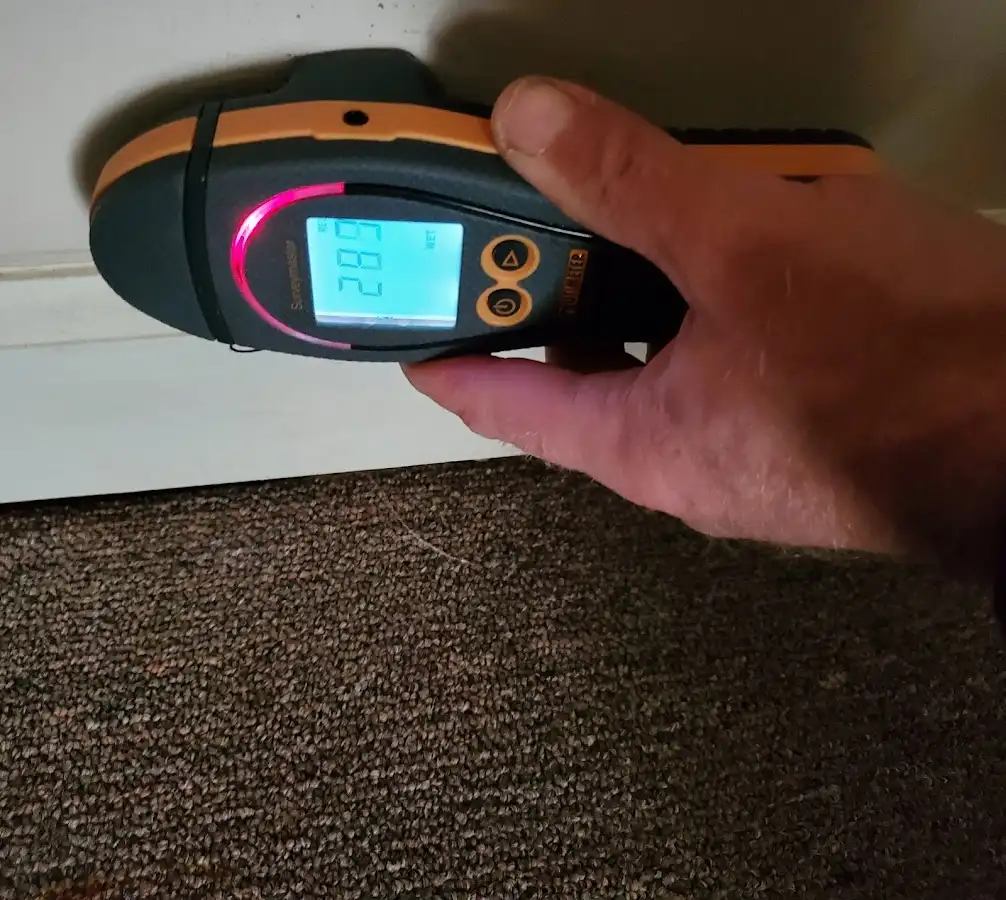 Moisture detection at baseboard during Burst Pipe Cleanup in Niskayuna